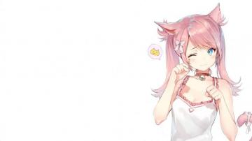 Wallpaper Moe Cat Girl Neko Collar Pink Hair Wink Animal