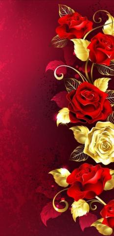 Wallpaper Red Gold Roses Love Background