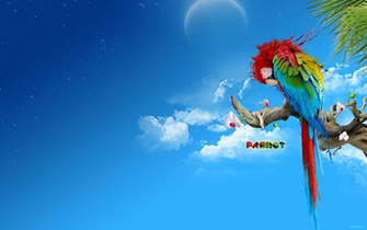 Full HD Wallpaper Animals Birds Blue Clouds Palm Leafs Parrots