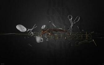 Minimalistic Texts Scissors Cups Disturbed Wallpaper