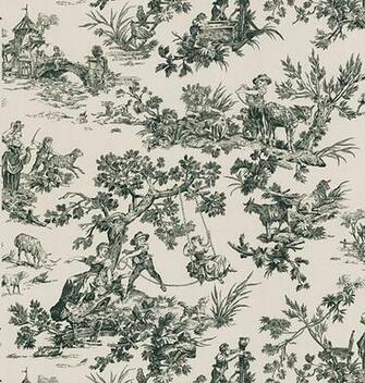 Black And White Toile Print Bathroom Wallpaper