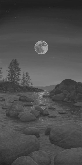 A Black And White Drawing Of Moon Over Lake Wallpaper