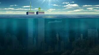 New York Buildings Skyscrapers Underwater Ocean Wallpaper Background
