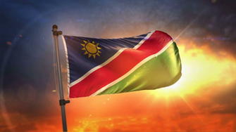 Namibia Flag Backlit At Beautiful Sunrise Loop Slow Motion 4k