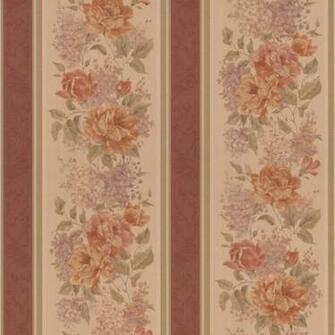 Brewster Brown Floral Stripe Wallpaper