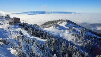 Nature Landscapes Mountains Ski Resort Tram Lift Wires Vehicles Trees
