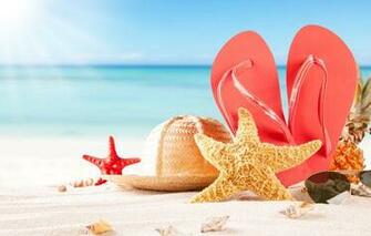 Beach Hat Shale Glasses Pineapple Seashells Starfish Wallpaper