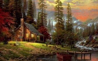 Thomas Kinkade Peaceful Retreat Wallpaper Art HD