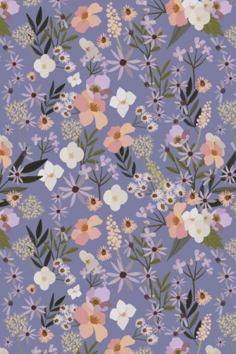 Fabric Purple Flowers In The Meadow Wallpaper
