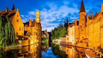Rozenhoedkaai Dijver River Canal Twilight And Belfort Belfry