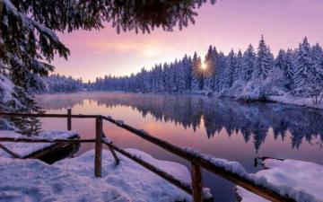 Water Winter Forest Sky Nature Snow Sun Widescreen Wallpaper