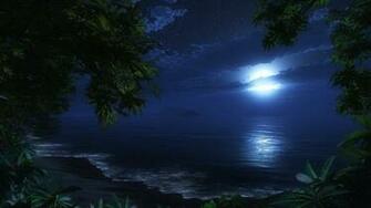 Wallpaper Background Night Moon Beach Sea