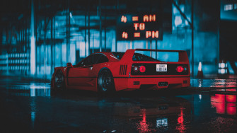 Ferrari Sportscar Red Wet Neon Night 4k HD Wallpaper
