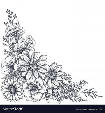 Floral Background With Hand Drawn Flowers And Plants Monochrome