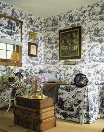 White Toile Fabrics Thibaut Castles Wallpaper Black