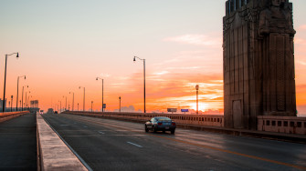 Wallpaper 4k Car Traffic Bridge Sunset Cleveland Ohio United