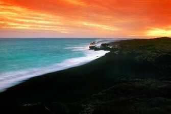 Sunset Over A Lava Fields In Hawaii Wallpaper Beach