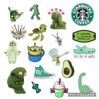 Green Aesthetic Sticker Collage Wallpaper