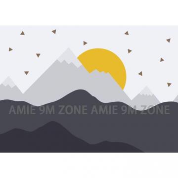Cartoon Mountains And Sun Illustration Art Mural Wallpaper For
