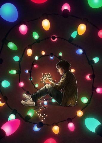Joyce Byers Sitting Holding Untangled Fairy Lights Stranger Things