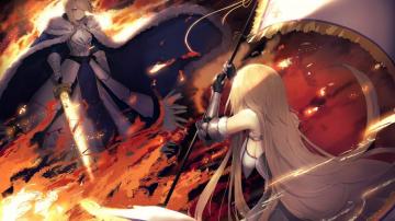 Artoria Pendragon Banner Blonde Blue Eyes Fire Fleur