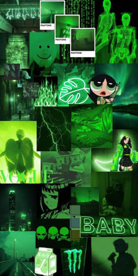Green Neon Collage Phone Wallpaper Background iPhone