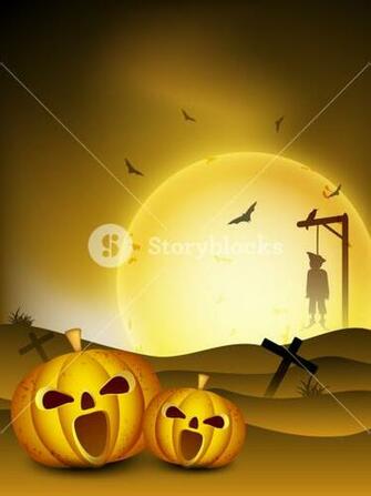 Spooky Halloween Night Background With Scary Pumpkins Royalty