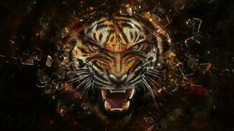 Animals Glass Tigers Teeth Shards Wallpaper