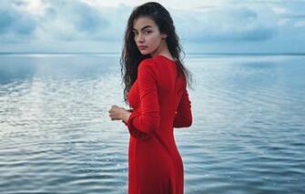Wallpaper Look Water Girl Red Dress Sergey Fat Zhirnov