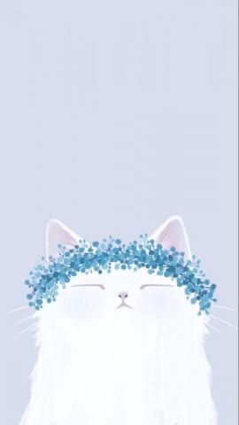 Sleepy Pearly Cat With Flower Crown Wallpaper Version Gold