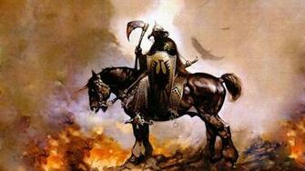 Knight Riding Horse Painting Death Dealer Comics Frank Frazetta