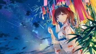 Anime Girl Falling Stars Scenic Yukata