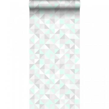 Wallpaper Triangles Mint Green Light Warm Gray Matt White And