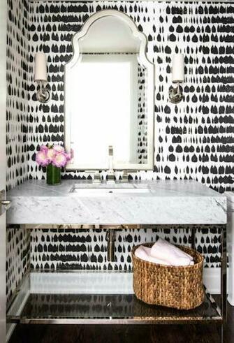 Powder Room With Schumacher Queen Of Spain Wallpaper