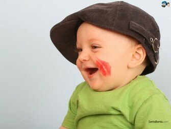 Cute Baby Boy Picture Lipstick On Cheek HD Wallpaper Pictures