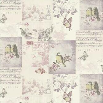 Shabby Chic Vintage Bird Cage Wallpaper Mauve Blue Pink Patchwork Love