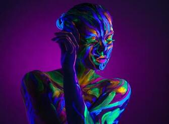 Face Women Body Paint Bare Shoulders Purple