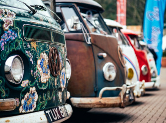 Tilt Shift Lens Photo Of Volkswagen Buses Van Image