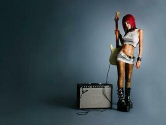 Sexy Redhead Punk Rock Girl With Guitar Wallpaper