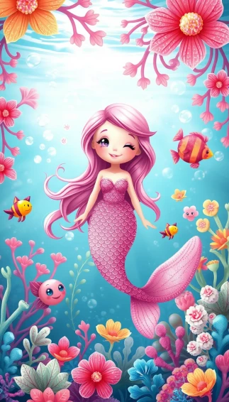 Cute Pink Mermaid Wallpaper