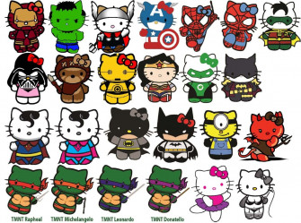 Hello Kitty Spider Man Iron Batman Thor Many Super Hero
