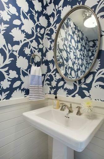 Wallpaper Blueandwhite Floralwallpaper Wainscoting Shiplap