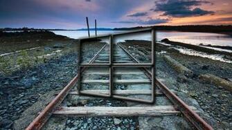 Windows Transparent Logo Over The Railway Tracks Wallpaper