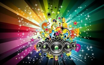 Speakers And Rainbow Shapes Wallpaper