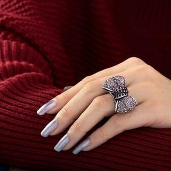 Beautiful Christmas Crystal Bow Rings Fashion Girly Vintage