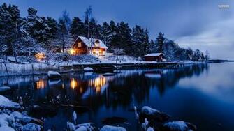 Lakeside Winter Cabin