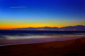 Santa Monica Usa Sky Night Lights City Mountain Sea Wallpaper