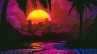 Outrun Path To City Abstract Kde Plasma Desktop Wallpaper