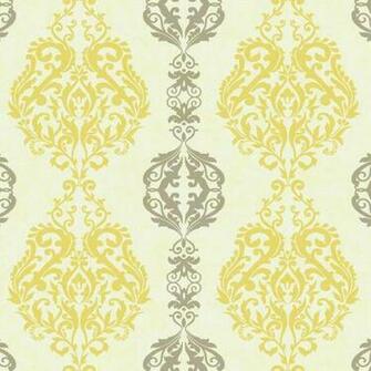 Traditional Kids Decor Yellow And Gray Damask Stripe Wallpaper