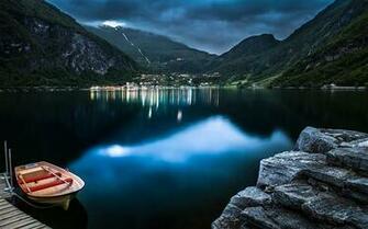 Mountain Lake Beautiful Night HD Desktop Wallpaper